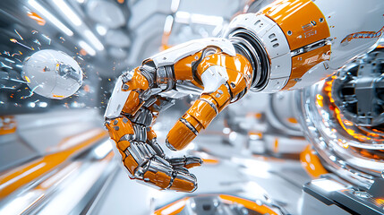 Poster - Robotic hand demonstrating precision control in futuristic laboratory environment technology digital art close-up perspective