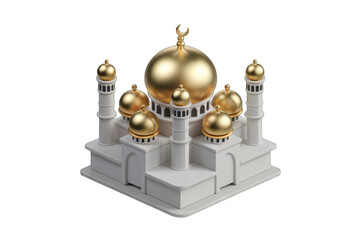 Aufkleber - A 3D model of a majestic mosque with golden domes and minarets, showcasing Islamic architecture.