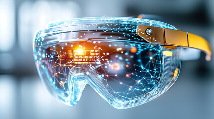 Poster - Innovative augmented reality glasses showcase technology lab product display modern environment close-up view future concepts