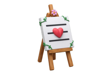 Aufkleber - A miniature easel displays a heart on a white canvas adorned with vines and a flower.