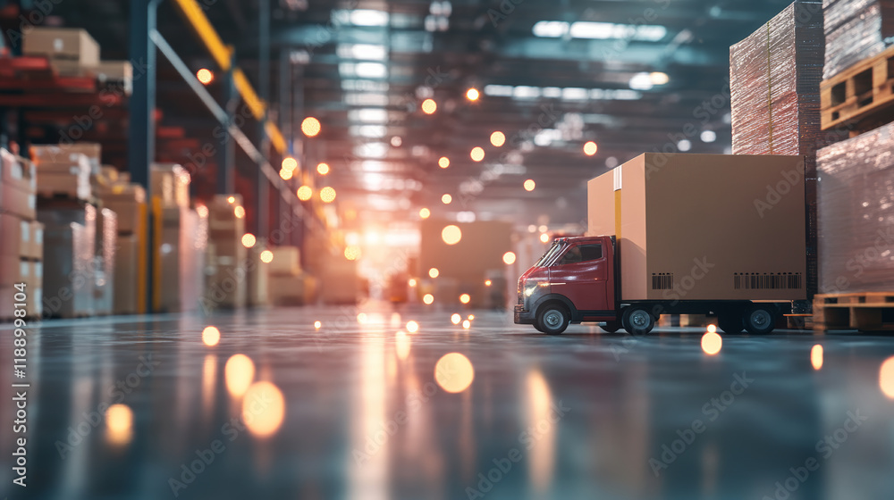 Truck loading cargo in warehouse logistics hub industrial environment ...