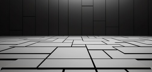 Aufkleber - Modern abstract design featuring geometric patterns on a sleek floor with dark walls.