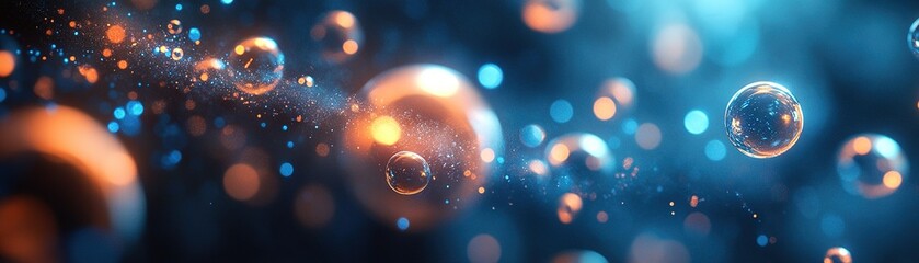 Poster - Bubbles floating in a colorful abstract environment light reflections digital art science concept