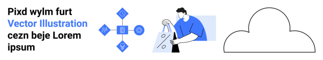 Poster - A person working on a laptop, surrounded by coding symbols and cloud outline. Ideal for tech tutorials, web development, cloud computing, vector design, programming, collaboration tools