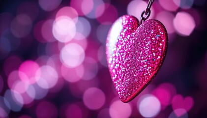 Poster - Sparkling pink heart ornament against bokeh background Valentine Day romantic themes