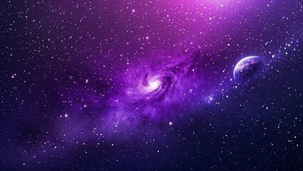 abstract starry Space purple with shining star dust and nebula. Realistic galaxy with milky way and planet background 