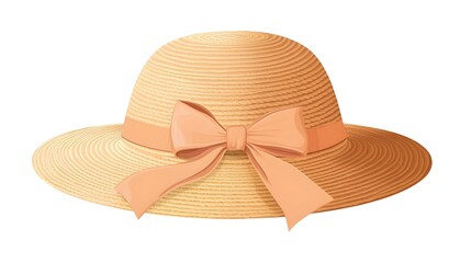 Elegant Straw Hat With Peach Ribbon Bow