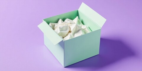 Poster - A pastel green box sits open, revealing soft white fabric inside on a purple background