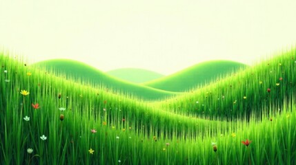 Poster - Serene Rolling Hills with Vibrant Wildflowers in a Sunny Meadow