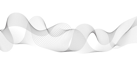 Poster - Abstract grey, white smooth element swoosh speed wave modern stream background. Wave with lines created using blend tool. Abstract frequency sound wave lines and twisted curve lines background.	