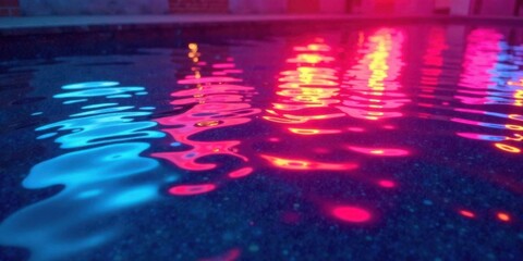 Aufkleber - Abstract Pink and Blue Water Reflections in a Pool at Night