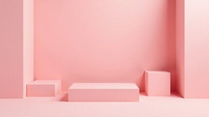 Poster - Pink Minimalist Product Display Scene with Three Platforms
