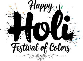 Happy Holi handwritten text. Hand lettering, modern brush ink calligraphy on colorful abstract background. Indian festival of colors theme. Vector illustration Typography design for card, poster.