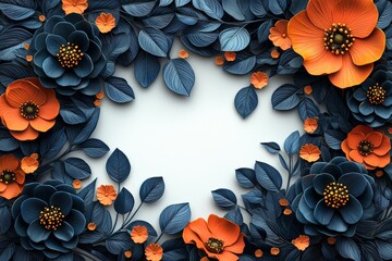 Wall Mural - abstract orange flower and leaves