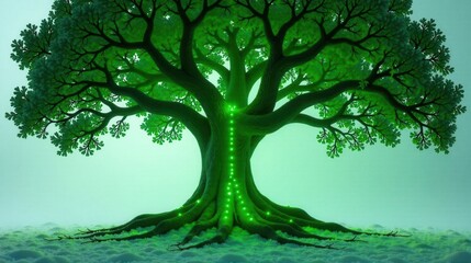 Poster - Luminous Life Source An Ancient Tree with Glowing Energy Pathways