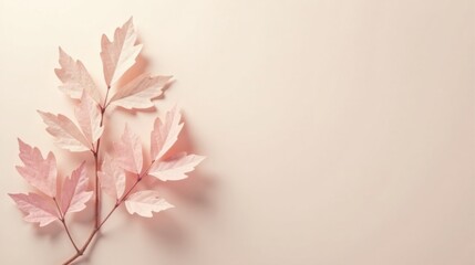 Poster - Delicate Pink Branch with Leaves on a Soft Background, Perfect for Elegant Designs and Peaceful Ambiance