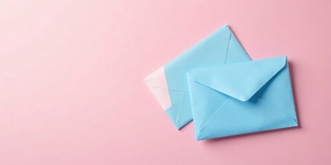 Poster - Pastel Blue Envelopes on Pink Background A Simple, Elegant Stationery Image for Correspondence, Communication, and Mailing Concepts