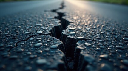 Aufkleber - Close-up View of a Cracked Road Surface with Dew Drops