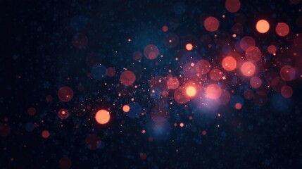 Poster - Abstract Dark Blue Background with Red and Orange Bokeh Lights and Sparkling Dust