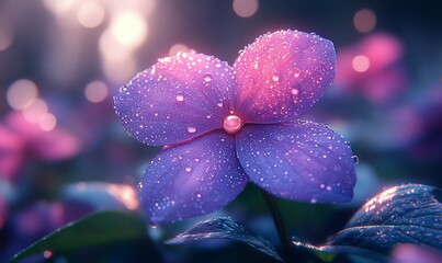 Wall Mural - Dew-kissed flower, sunrise garden, dreamy bokeh