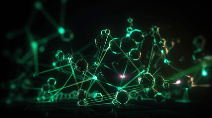 Poster - Abstract light streaks in a dynamic digital space with glowing green elements