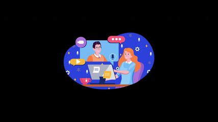 Poster - two individuals engaged in a virtual meeting, showcasing a friendly and collaborative atmosphere wit