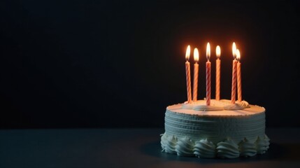Aufkleber - A Festive Celebration Cake with Five Lit Candles Glowing in the Dark