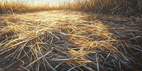 Wall Mural - Golden reeds, sunlit field, autumn. Nature background