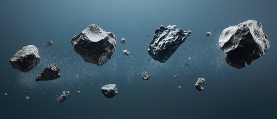Wall Mural - asteroids floating in a field of space