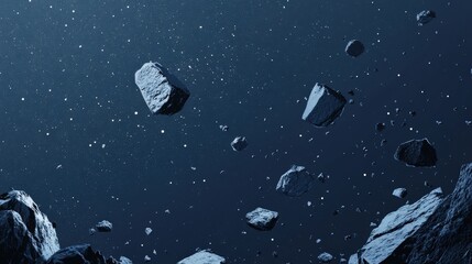 Wall Mural - asteroids and space rocks floating in deep blue space