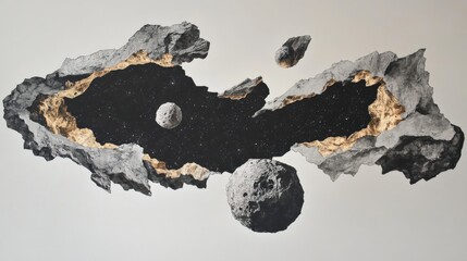 Wall Mural - a celestial scene with planets, asteroids, and a dark night sky