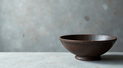Poster - Rustic Brown Bowl on a Neutral Surface, a Simple Still Life Composition for Design Projects