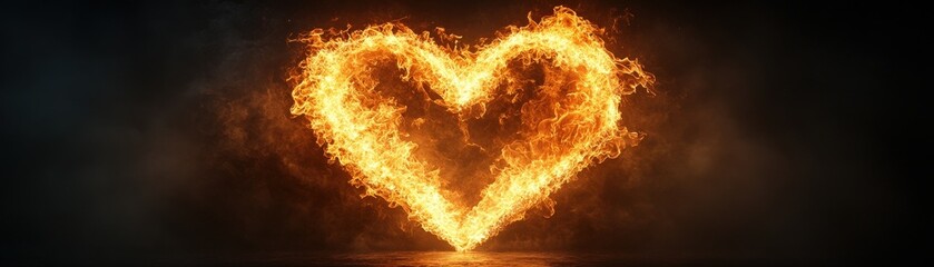 Poster - heart shaped fire flames on a black background for creative designs and artwork valentine day
