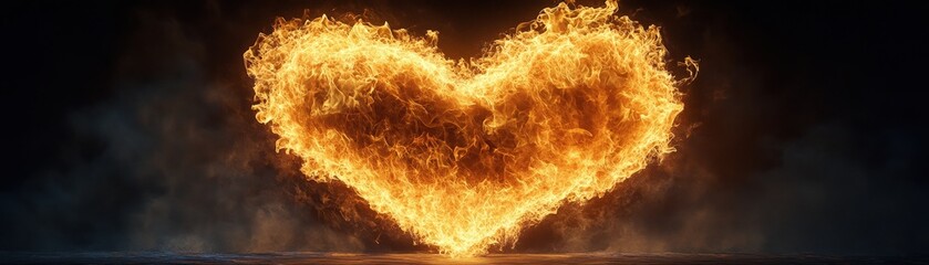 Aufkleber - Heart shaped fire burning on calm water surface at night creating a unique visual contrast valentine day