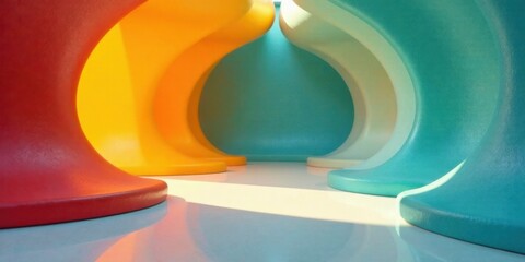 Poster - Abstract Colorful Architectural Forms with Smooth Curves and Bright Lighting