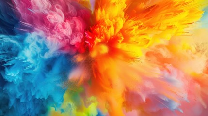  a mesmerizing explosion of vibrant colors and dynamic shapes in an abstract composition, No specific objects, white space in the center of the page for text