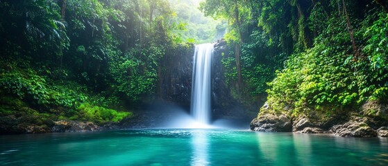 Wall Mural - Lush jungle waterfall, tranquil pool.  Escape