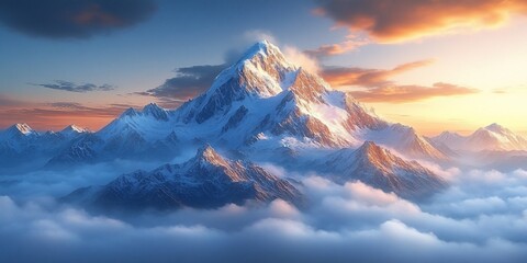 Wall Mural - Majestic sunset peaks above clouds; scenic wallpaper