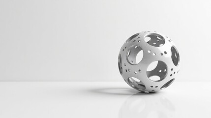 Poster - Abstract white sphere with metallic cutouts on reflective surface