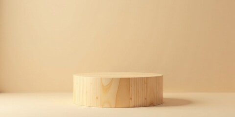 Poster - Simple Wooden Cylinder Display Platform on Neutral Background