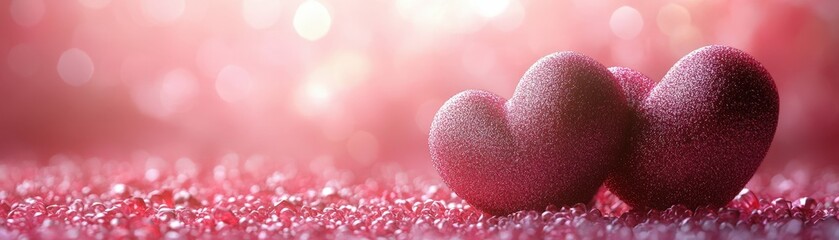 Poster - Two hearts positioned on a soft pink background creating a romantic and sweet visual composition valentine day