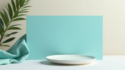 Poster - Minimalist Product Display with White Plate and Teal Background