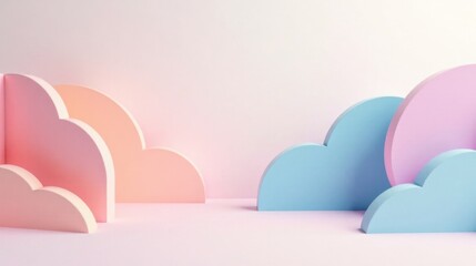 Aufkleber - Pastel Cloud-Shaped Forms on a Soft Pink Background