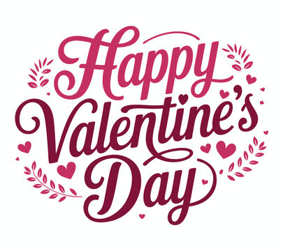 Typography Happy Valentine's Day Vector Illustration: Greeting Card with Heart and Elegant Lines