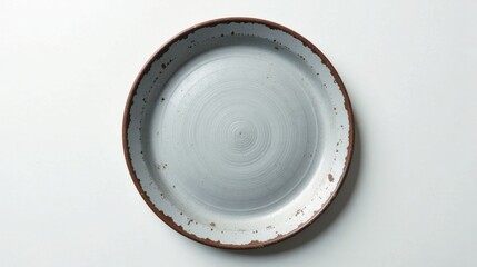 Poster - Rustic Light Grey Ceramic Plate with Brown Rim, Perfect for Farmhouse Decor or Casual Dining