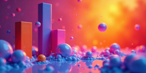 Poster - Abstract Colorful Geometric Shapes and Spheres Floating in Vibrant Light