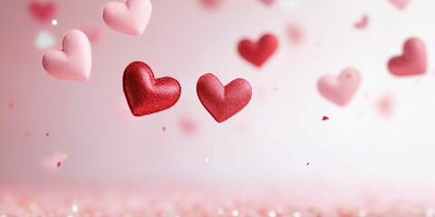 Poster - Bunch of hearts are flying in the air, with some of them being red