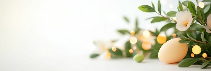 Poster - White background with a bunch of flowers and an egg