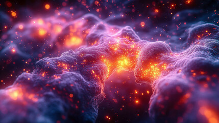 Poster - Vibrant glowing neural cell structure with intricate details, representing biological or scientific concepts