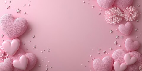 Poster - Pattern of pink hearts and stars arranged on a light pink background for decorative purposes valentine day
